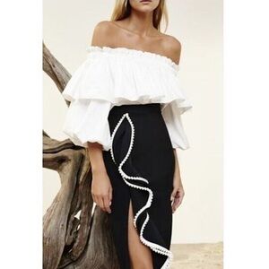 ALEXIS | $286 Barbie Off-Shoulder Ruffle Top in White, Size Small